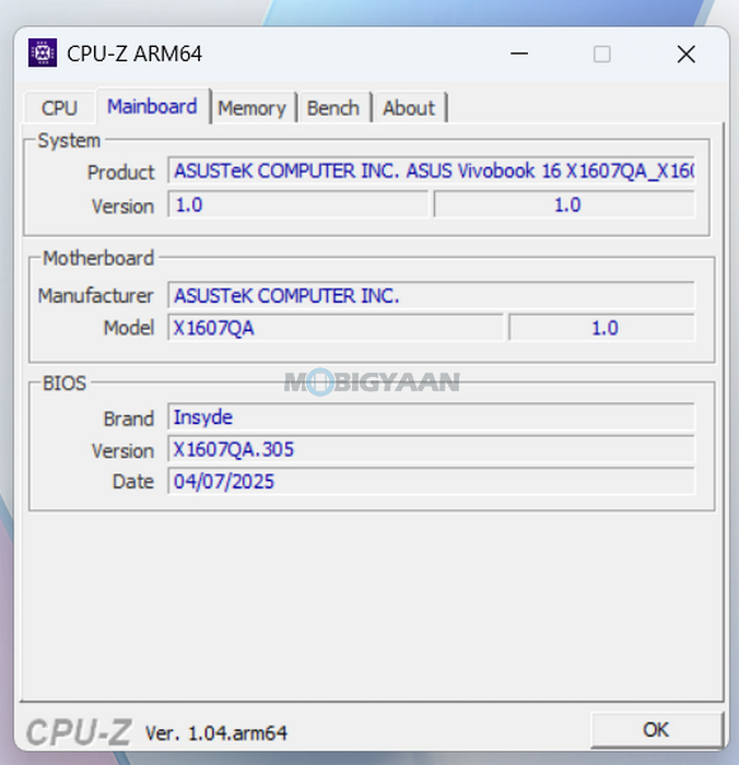 ASUS Vivobook 16 X1607QA Review About Specs Performance Benchmarks CPU Z 3