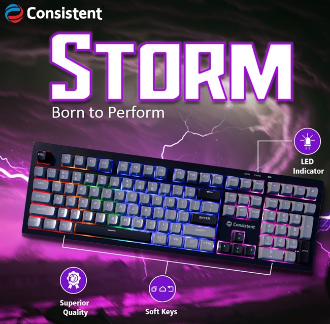 Consistent STORM Gaming Triple Mode Wireless RGB Keyboard CTGK1130