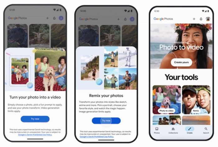 Google Photos adds new creative tools Photo to Video Remix and Create Tab