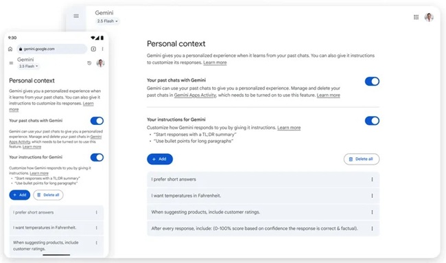 Gemini personalized responses