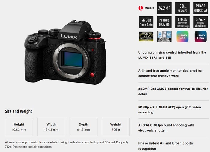 Panasonic LUMIX S1II S1IIE full frame mirrorless cameras features
