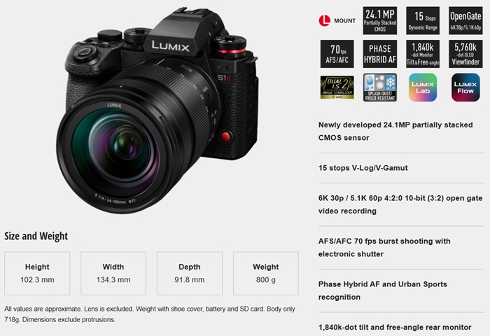 Panasonic LUMIX S1II S1IIE full frame mirrorless cameras featuresjpg