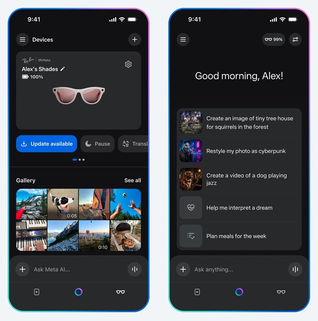 Manage AI Glasses Meta AI app