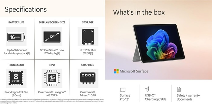 Microsoft Surface Pro 12 inch X Plus Features