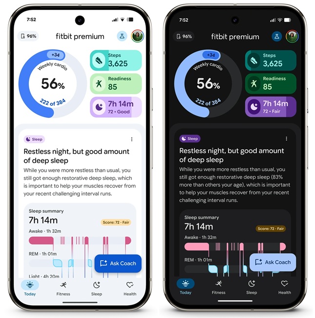 Fitbit personal health coach Today Dashboard