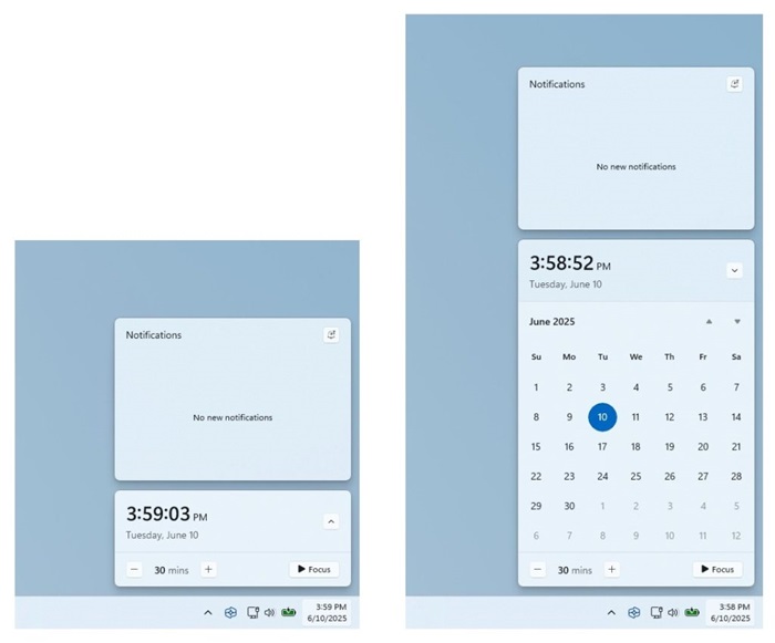 Larger clock with seconds Windows 11