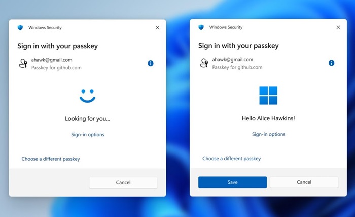 New passkey sign in flow screens