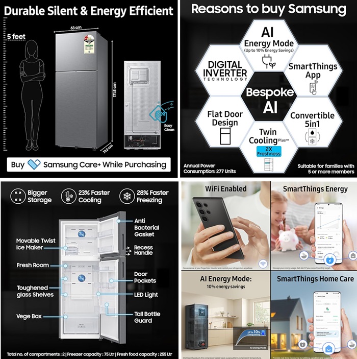 Samsung 330L Bespoke AI Double Door Refrigerator Wi Fi Enabled 2