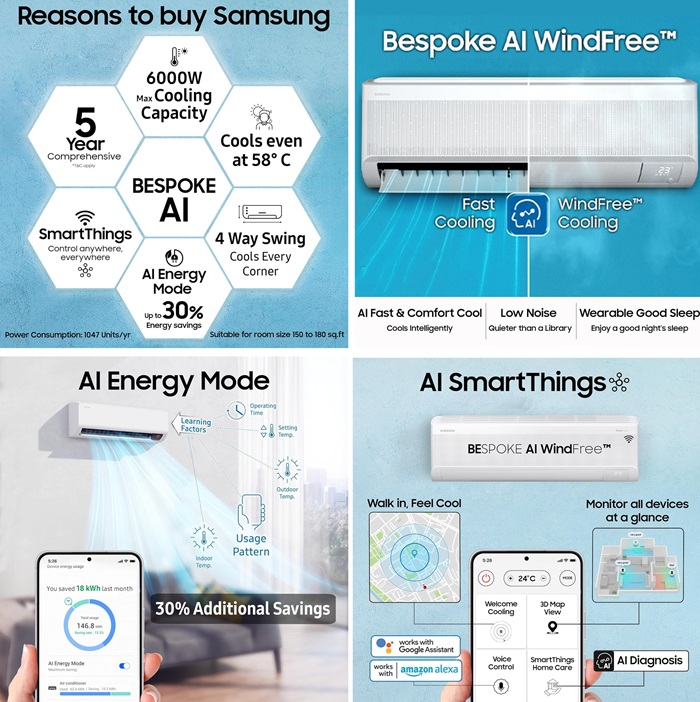 Samsung WindFree AI Inverter Split AC 2025 3 Star 1.5 Ton 1