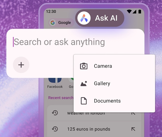 Opera for Android Ask AI File Attach