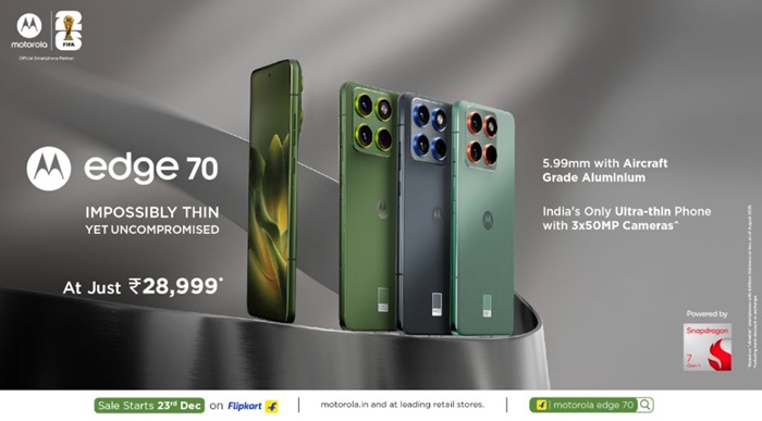 motorola edge 70 launched in India at ₹29,999 featuring 5.99mm ultra slim IP69 design, triple 50MP cameras, wireless charging, Snapdragon 7 Gen 4, and more 3 motorola edge 70 India price launch offer