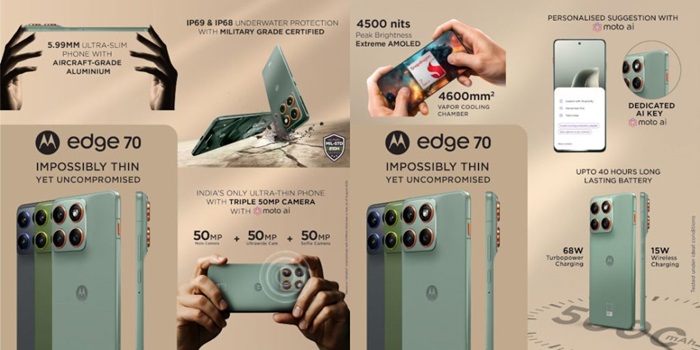 motorola edge 70 launched in India at ₹29,999 featuring 5.99mm ultra slim IP69 design, triple 50MP cameras, wireless charging, Snapdragon 7 Gen 4, and more 2 motorola edge 70 features