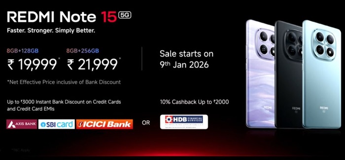 REDMI Note 15 5G launched in India at ₹22,999 featuring 7.35mm ultra-slim design, 120Hz curved AMOLED, Snapdragon 6 Gen 3, and more 4 REDMI Note 15 5G India price