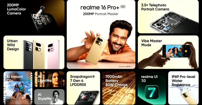 realme 16 Pro+ launched in India at ₹39,999 featuring 200MP camera, 3.5x telephoto lens, 7000mAh battery, 144Hz screen, and more 7 realme 16 Pro 5G features 2