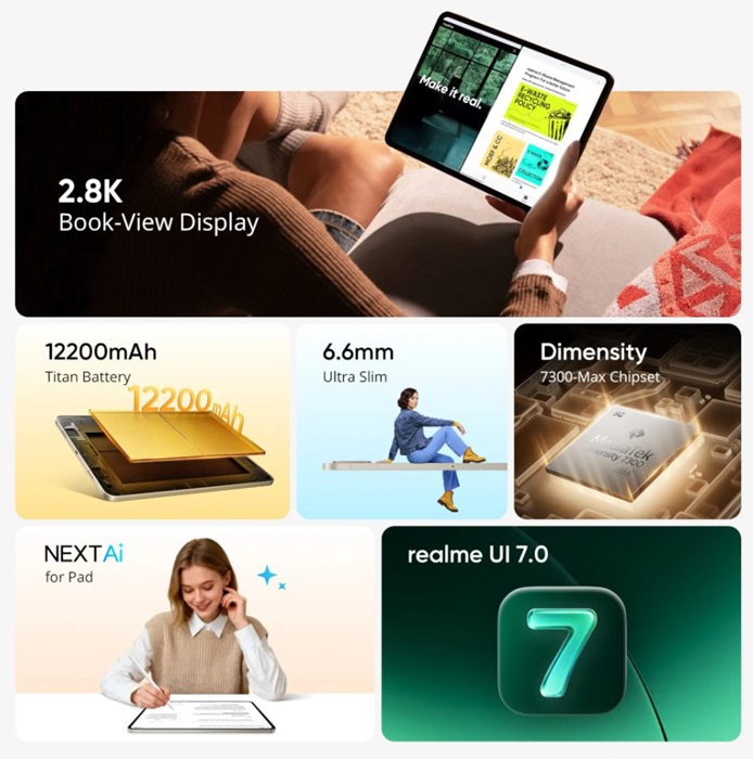realme Pad 3 launched in India at ₹26,999 featuring 11.61-inch 2.8K display, 12200mAh battery, ultra-slim 6.6mm design, and more 2 realme Pad 3 features