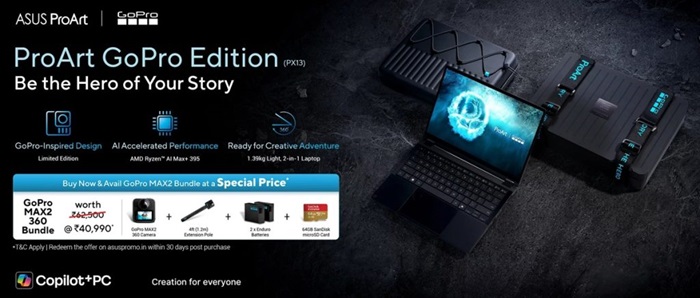 ASUS launches 2026 Creator line-up in India: ProArt GoPro Edition PX13, ROG Flow Z13-KJP, and TUF Gaming A14 (2026) AI power laptops 3 ASUS ProArt GoPro Edition PX13 Offers