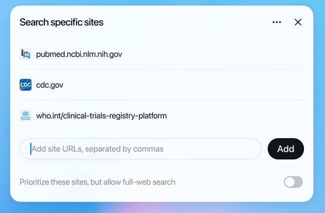 ChatGPT and Search Specific Sites
