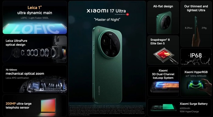Xiaomi 17 Ultra goes global at MWC 2026: 200MP Leica APO Telephoto Camera, Snapdragon 8 Elite Gen 5, HyperOS 3, and more 3 Xiaomi 17 Ultra Features Global
