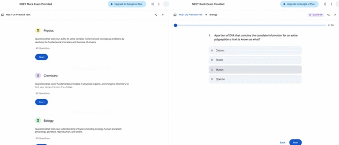Google Gemini NEET UG Practice Tests