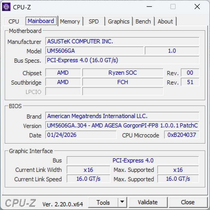 ASUS Zenbook S16 UM5606GA Review Performance CPU Z Motherboard