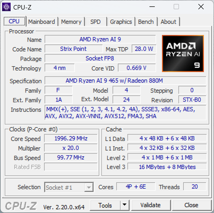 ASUS Zenbook S16 UM5606GA Review Performance CPU Z