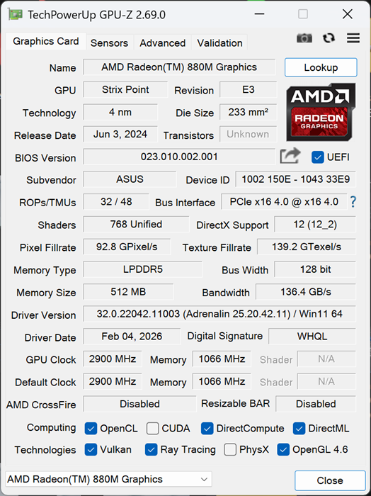 ASUS Zenbook S16 UM5606GA Review Performance GPU Z