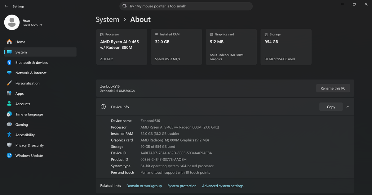 ASUS Zenbook S16 UM5606GA Review Windows 11 Specs About