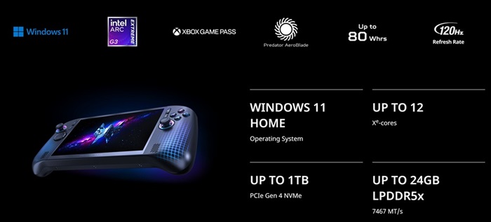 Acer Predator Atlas 8 (PA08-I51) gaming handheld announced with Intel Arc G3 Extreme, dual-fan cooling, 80Wh battery, Intel Arc B390 graphics, and more 3 Acer Predator Atlas 8 PA08-I51 Features