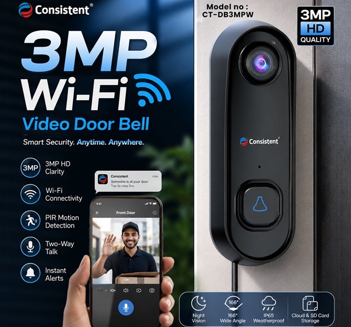 Consistent introduces affordable 3MP Wi-Fi Video Doorbell at ₹2,499 with 166° view and PIR detection 3 Consistent Infosystems 3MP Wi-Fi Video Doorbell