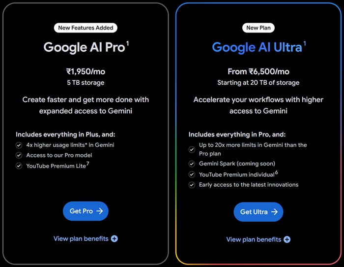 Google AI Pro, YouTube Premium Lite