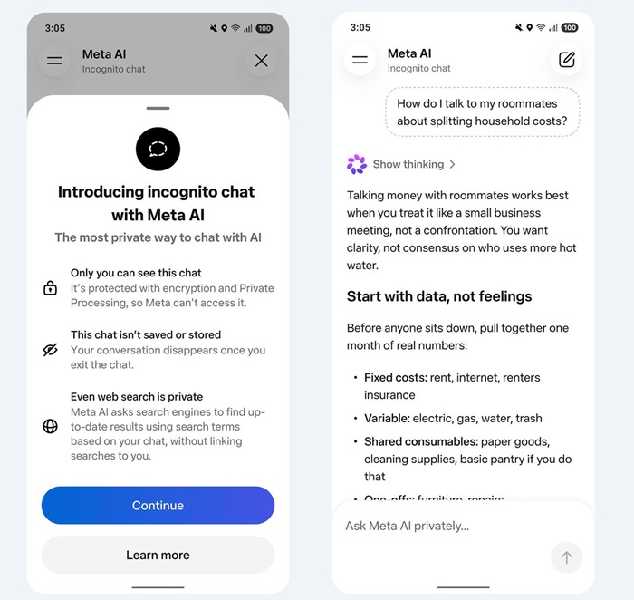 WhatsApp Incognito Chat Meta AI