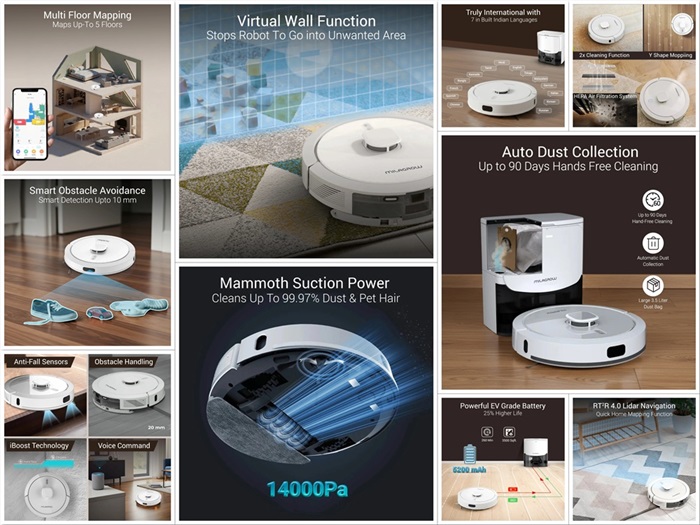 Milagrow iMap G5 ECO robot vacuum launched in India at ₹34,990, features 14,000Pa suction, 5200mAh, voice control, and more 3 Milagrow iMap G5 ECO Robot Vacuum Cleaner Features