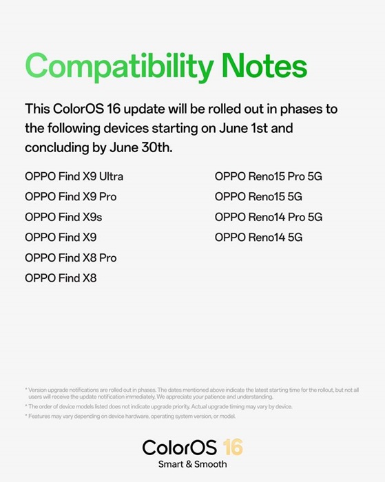 OPPO ColorOS 16 Update June 2026 1