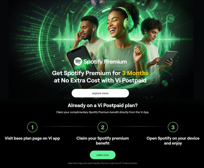 Vi Postpaid users get 3 months of Spotify Premium at no extra cost 2 Vi x Spotify Premium Postpaid Offer