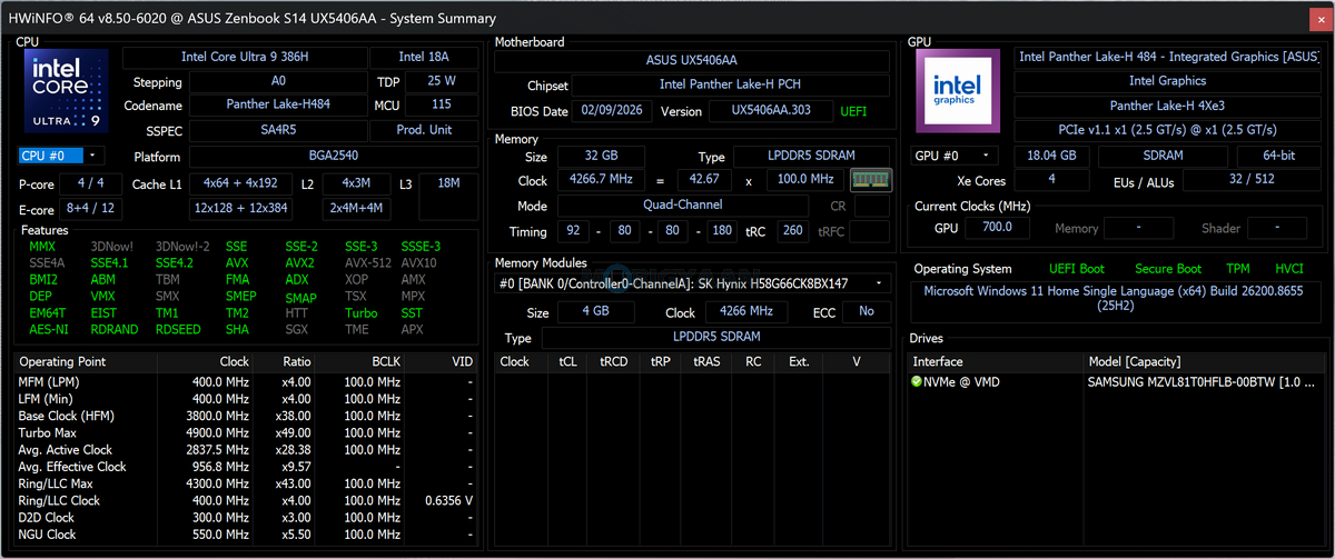 ASUS Zenbook S14 Review UX5406AA About HWiNFO