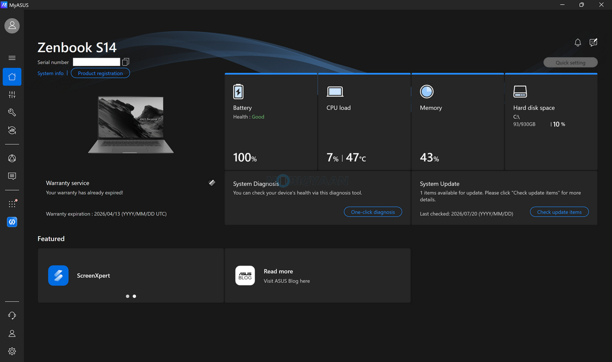 ASUS Zenbook S14 Review UX5406AA Apps MyASUS 2