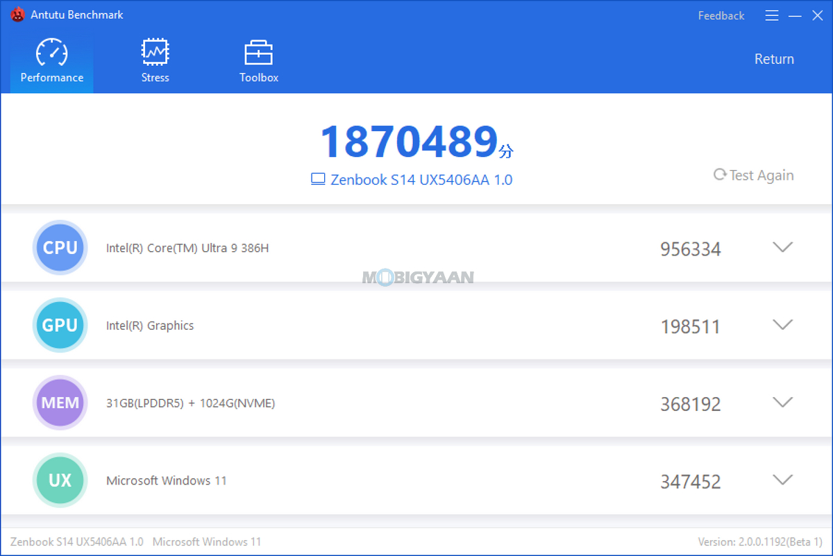 ASUS Zenbook S14 Review UX5406AA Benchmarks AnTuTu