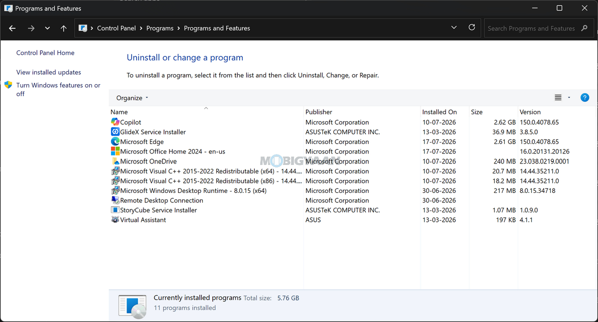 ASUS Zenbook S14 Review UX5406AA System Control Panel Installed Apps Softwares