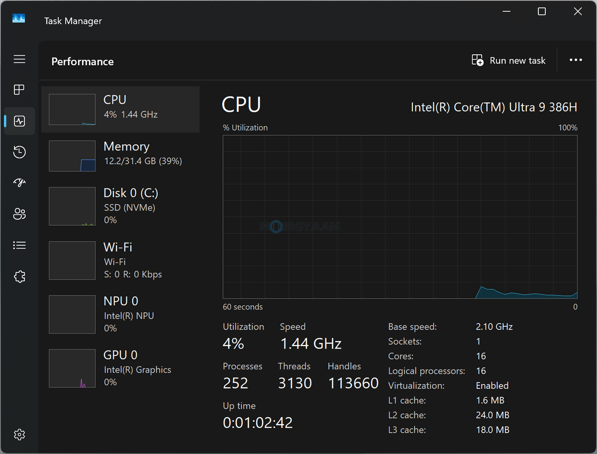 ASUS Zenbook S14 Review UX5406AA Task Manager CPU