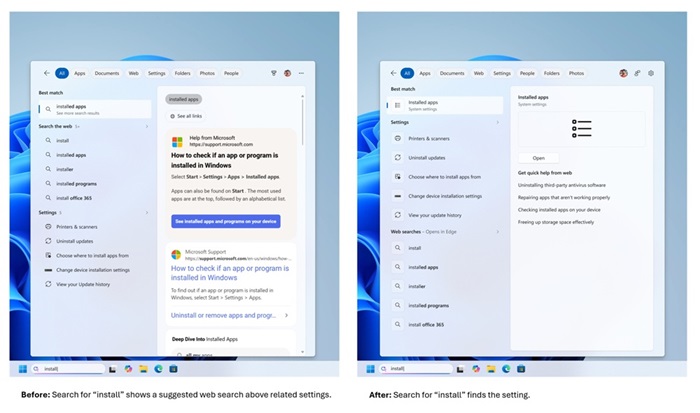 Windows Search gets cleaner UI, typo support and improved file search 6 Windows Search Box Improved Settings Results