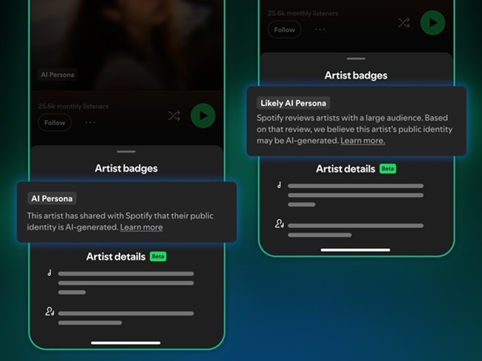 Spotify will now label AI-generated artist profiles with an AI Persona badge 2 Spotify AI Persona Artist Badges