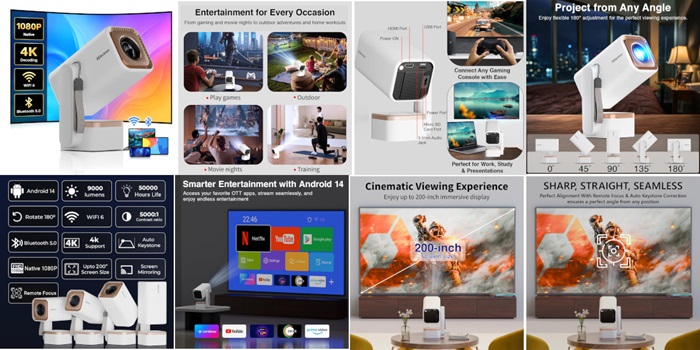 XElectron Techno Plus Android 14 smart projector launched in India at ₹8,499 featuring upto 200-inch projection, 180° rotatable design, 1080p native, 4K support, and more 3 XElectron Techno Plus Features