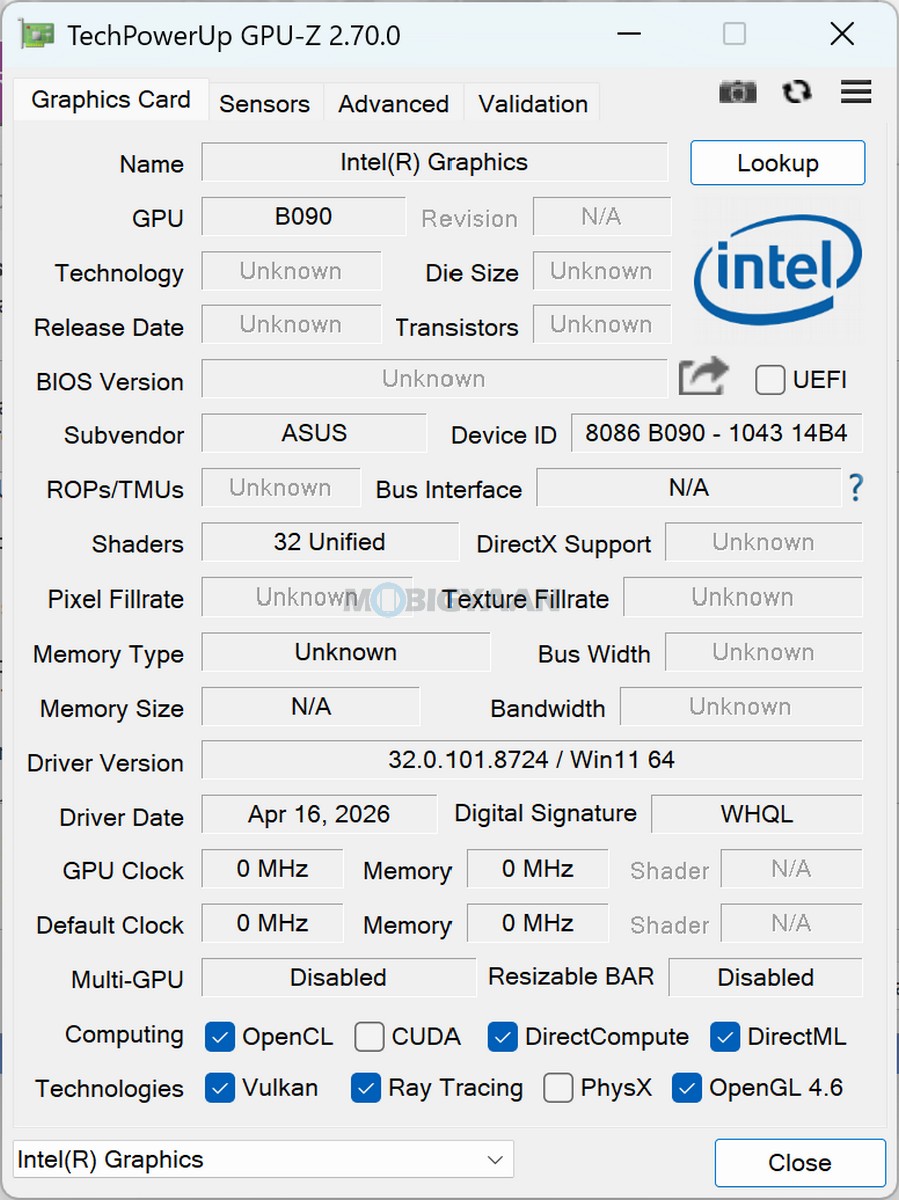 ASUS Zenbook DUO Review UX8407AA GPU Z Graphics