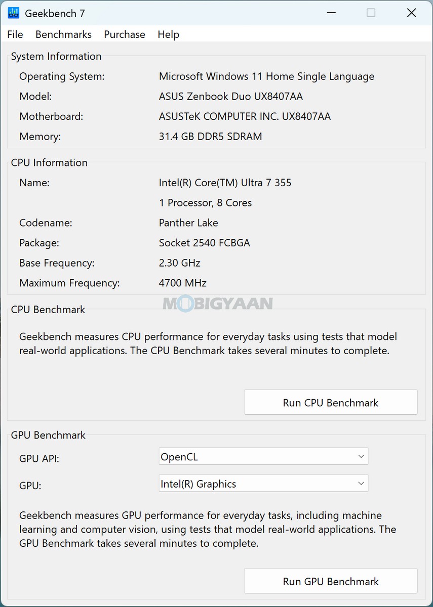 ASUS Zenbook DUO Review UX8407AA GeekBench 7