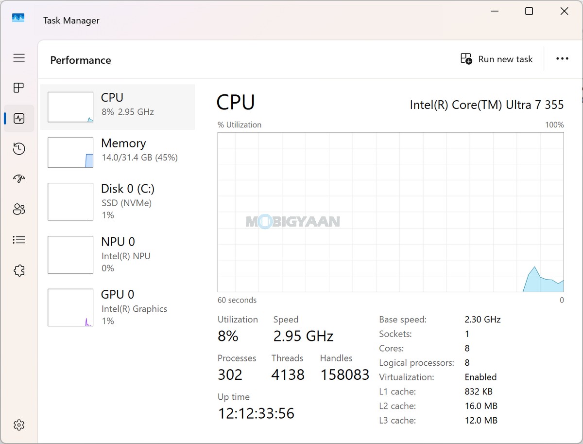 ASUS Zenbook DUO Review UX8407AA Task Manager CPU