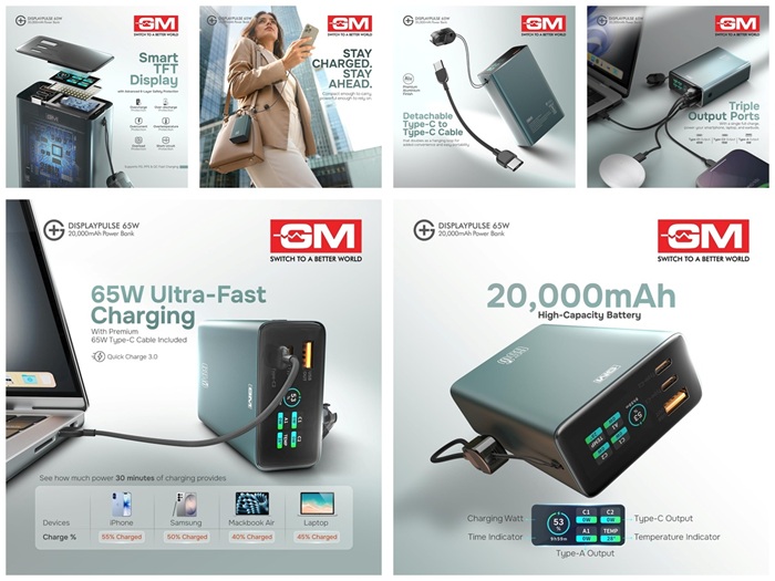 GM Modular G+ DisplayPulse 65W 20000mAh Power Bank launched in India at ₹3,999 with smart TFT display, and 3 charging ports 3 GM Modular G+ DisplayPulse 65W 20000mAh Power Bank Features