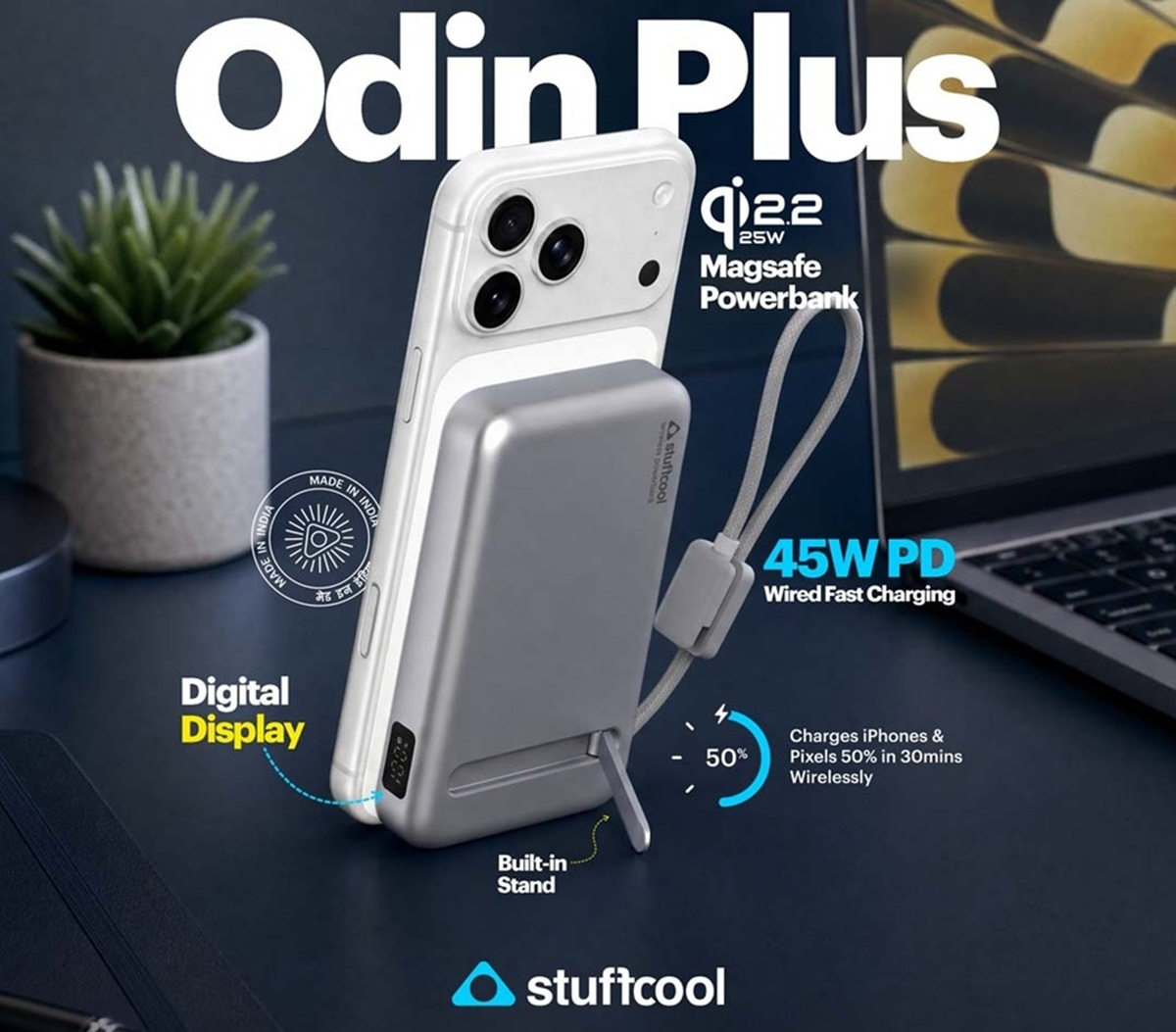 Stuffcool Odin Plus 10000mAh Power Bank launched in India at ₹4,499 with 25W Qi2.2 wireless charging, 45W wired charging, and built-In USB-C cable 2 Stuffcool Odin Plus 10,000 mAh Power Bank
