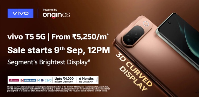 vivo T5 launched in India at ₹34,999 with 7050mAh battery and 1.5K 144Hz AMOLED display 3 vivo T5 India Price Offers