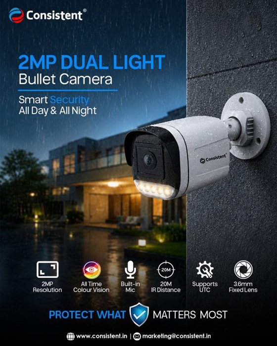 Consistent 2MP Dual Light Bullet CCTV Camera launched in India at ₹2,999 with Color Night Vision 2 Consistent 2MP Dual Light Bullet CCTV Camera Features