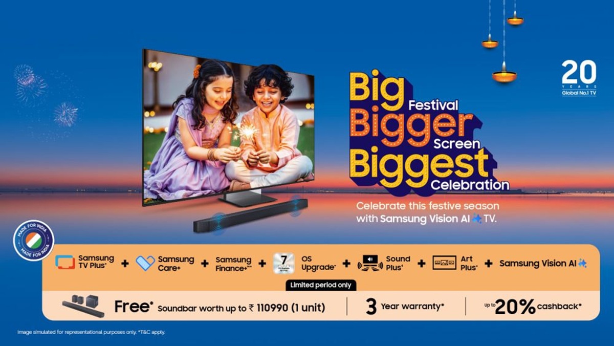Samsung announces festive offers on Vision AI TVs, Soundbars with cashback, and more 1 Samsung Big Bigger Biggest Screen Festive Sale